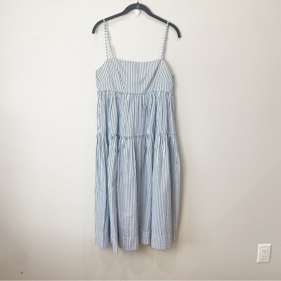 Jcrew Tie Back Tiered Midi Dress Stripes Blue - Picture 3 of 9